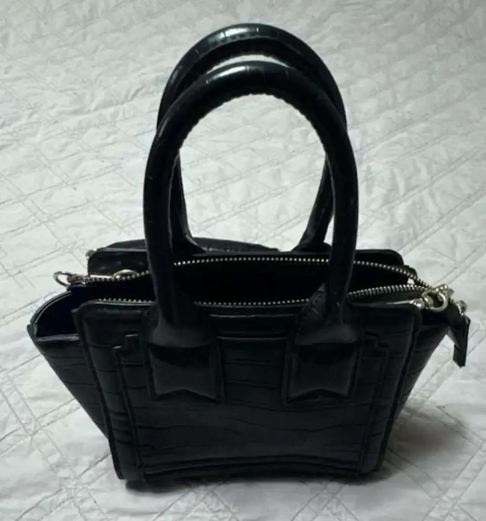 Zara Black Faux Crocodile Skin Mini Crossbody Bag with Chain Strap
